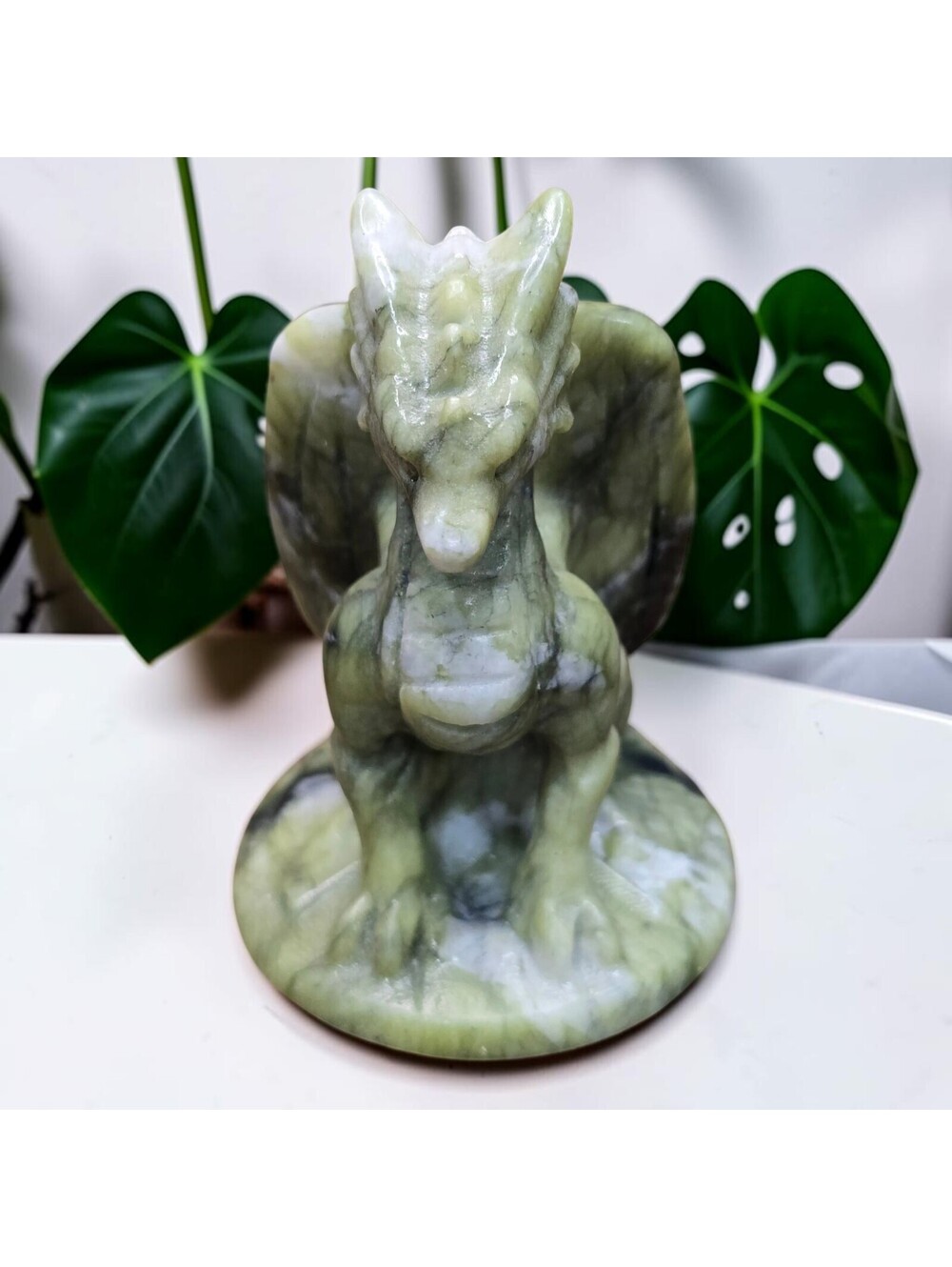 A317. Serpentine Natural Crystal Winged Dragon Carving Figurine